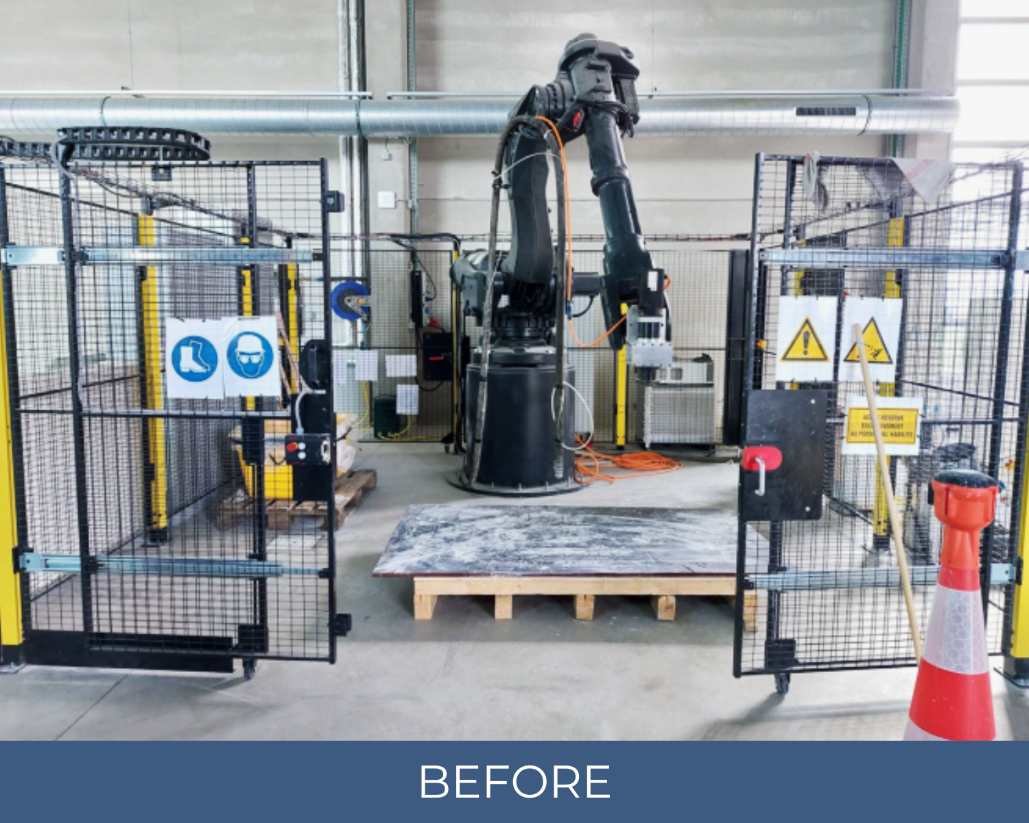 Upgrade d'un robot imprimante 3D béton offrant une plus grande zone de travail, une meilleure visibilité et une sécurité accrue.